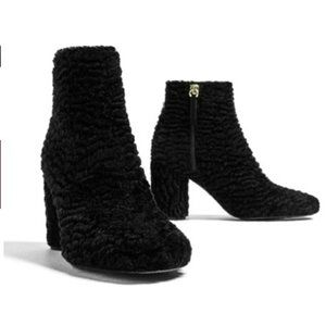 NIB ZARA Black Shearling Sheep Karakul Fur Effect Fabric Ankle Boots. 7.5